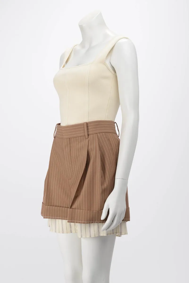 Chloe Brown Pinstriped Silk Trim Shorts FR 40