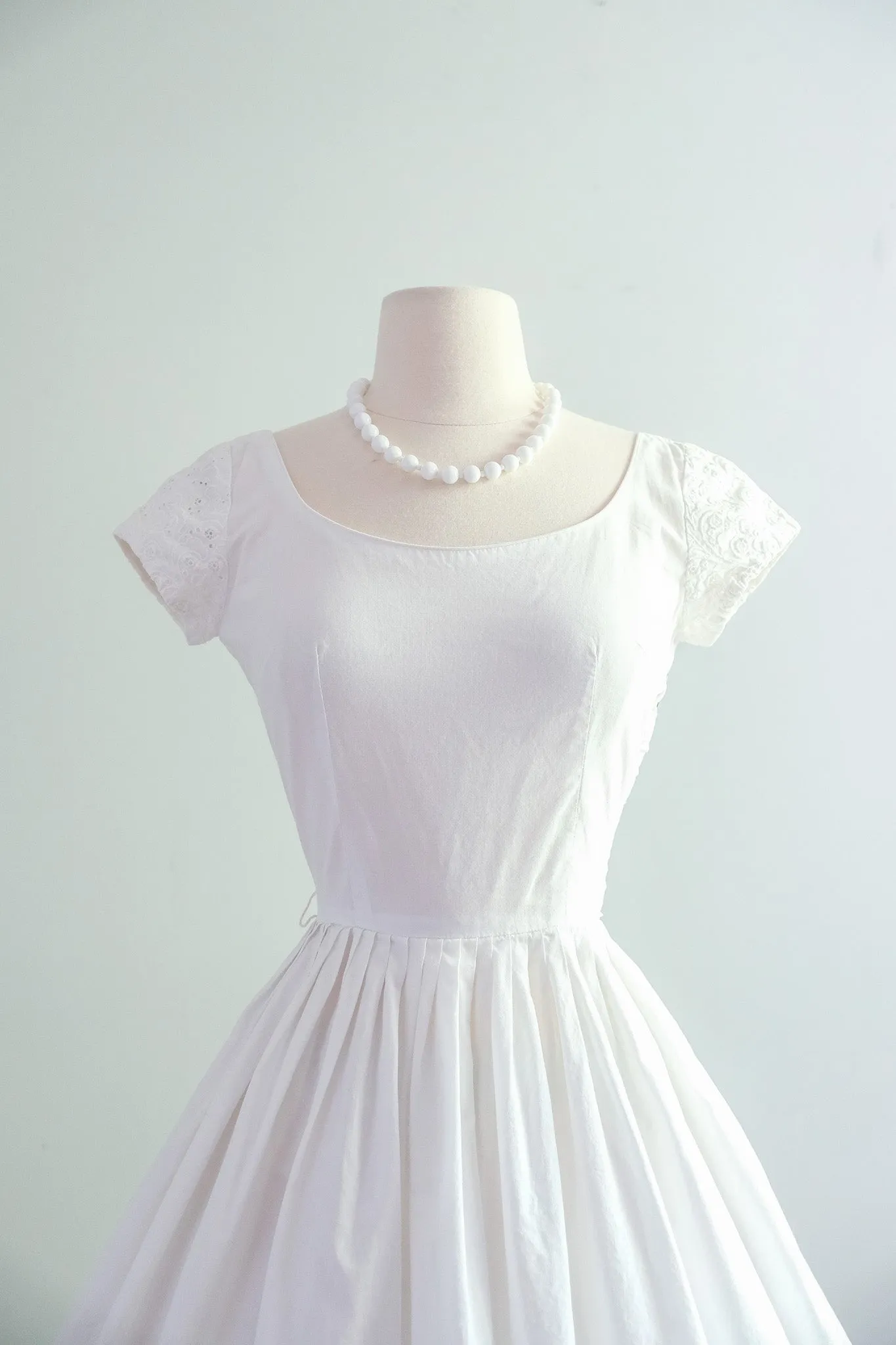 Classic 1950's White Cotton Eyelet Sundress by Jerry Gilden / XS