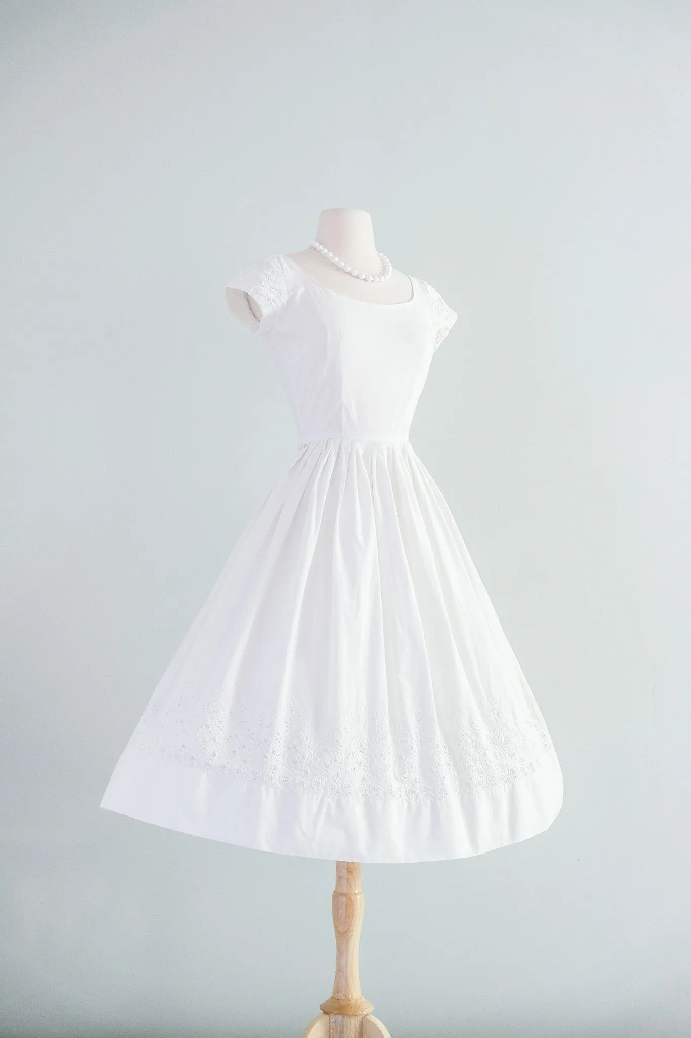 Classic 1950's White Cotton Eyelet Sundress by Jerry Gilden / XS