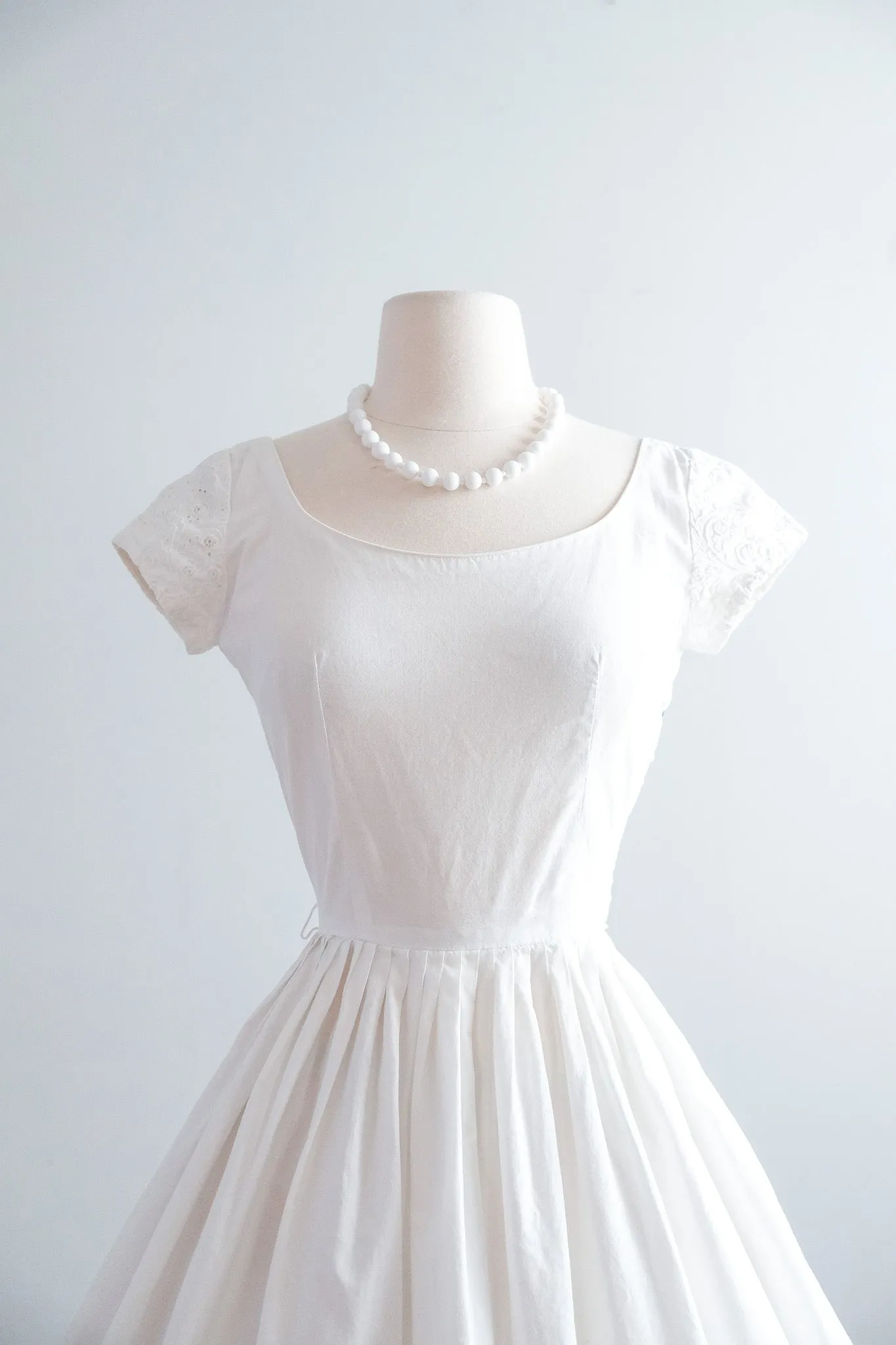 Classic 1950's White Cotton Eyelet Sundress by Jerry Gilden / XS