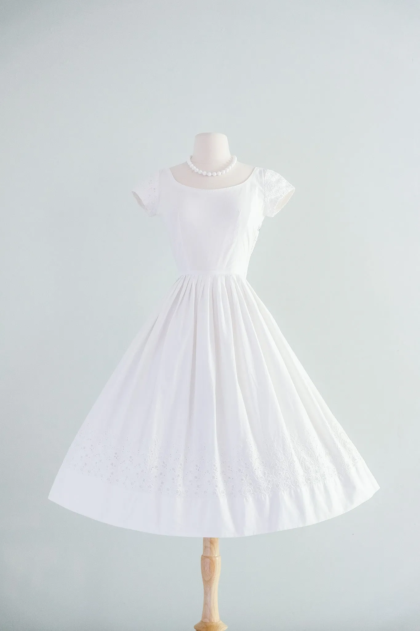 Classic 1950's White Cotton Eyelet Sundress by Jerry Gilden / XS