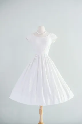 Classic 1950's White Cotton Eyelet Sundress by Jerry Gilden / XS