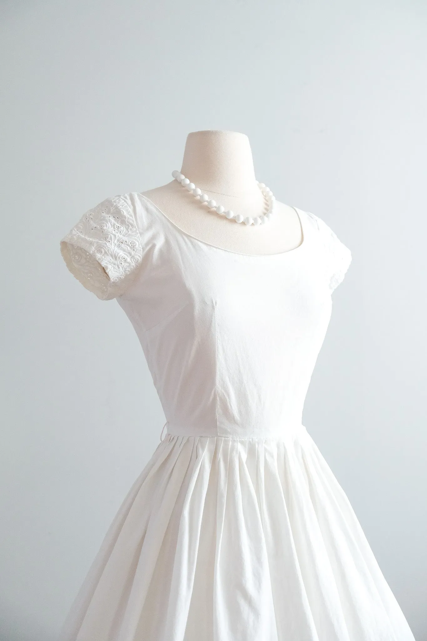 Classic 1950's White Cotton Eyelet Sundress by Jerry Gilden / XS