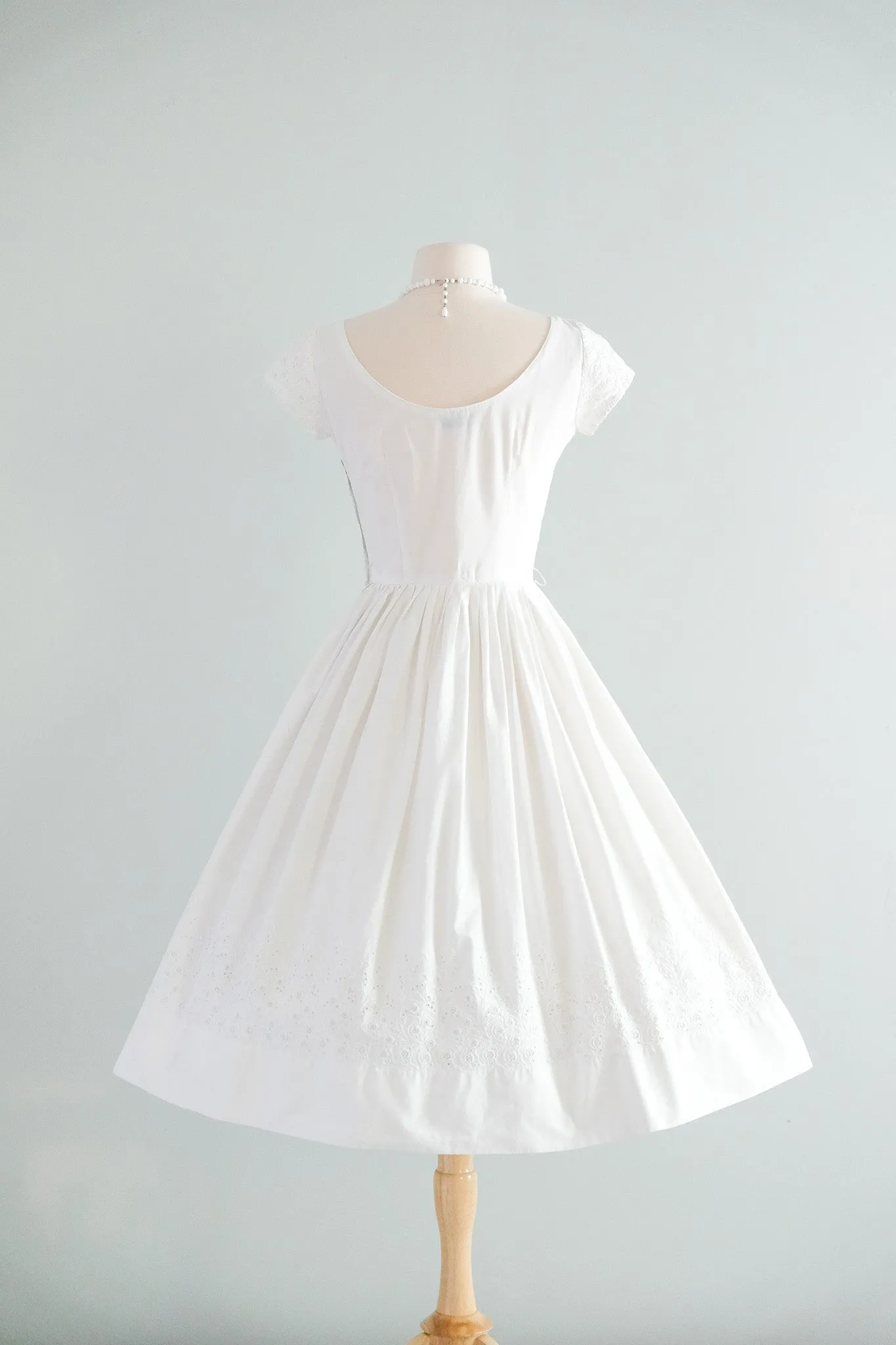 Classic 1950's White Cotton Eyelet Sundress by Jerry Gilden / XS