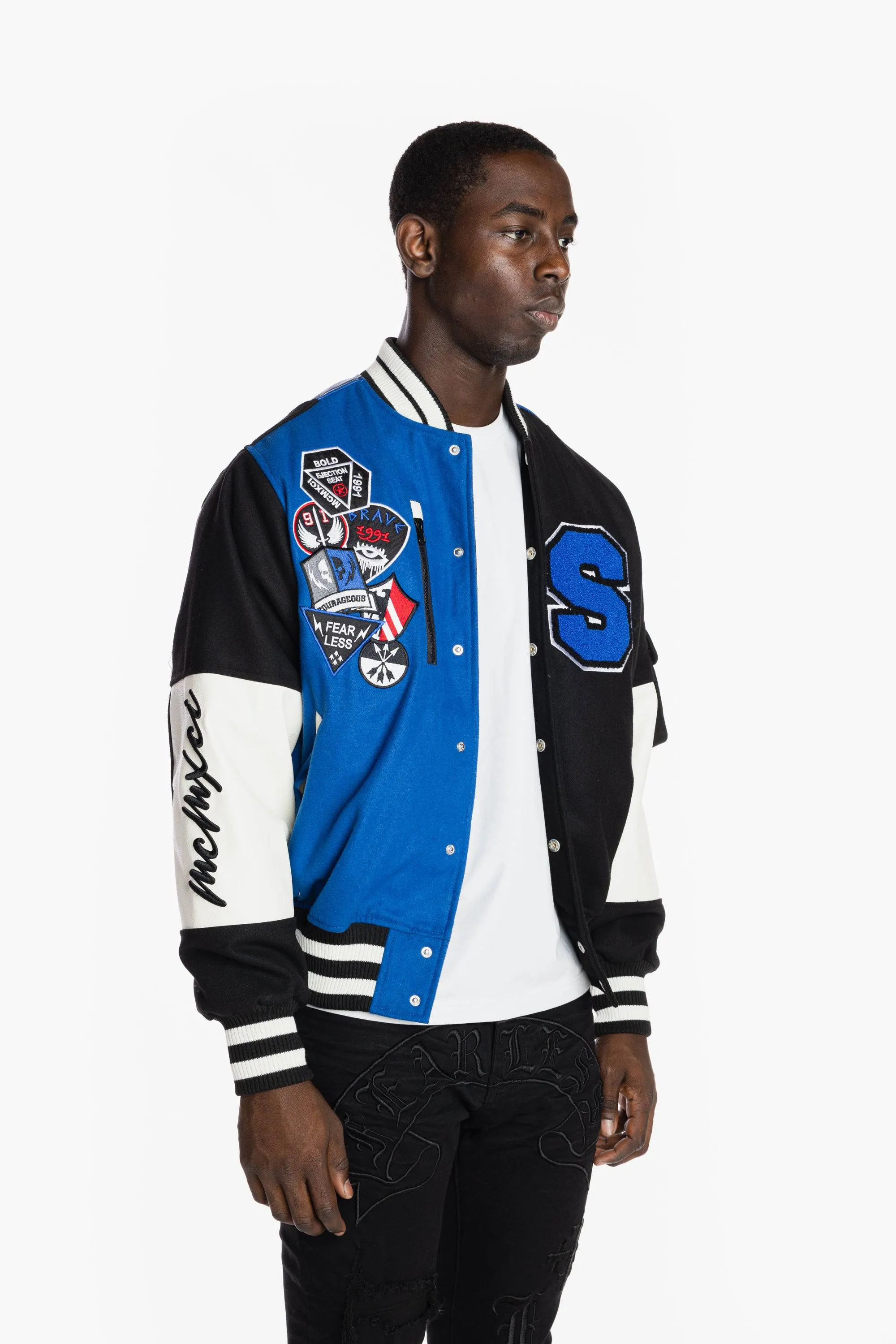 Color Block Fashion Varsity Jacket - Royal Blue