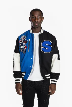 Color Block Fashion Varsity Jacket - Royal Blue