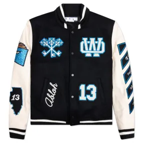 Cryst Graphics Leather Varsity -  Black Peacock