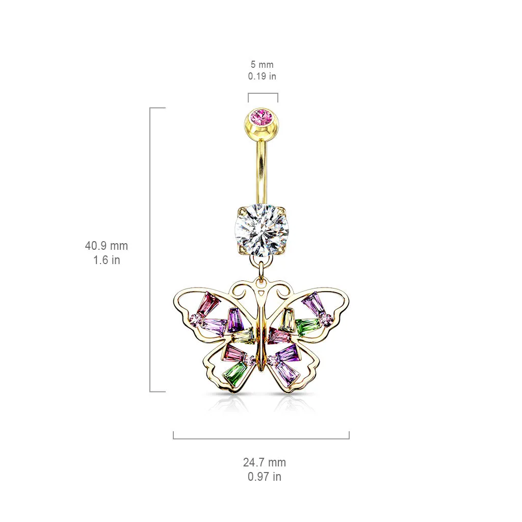 Crystal Stack Butterfly Belly Dangle with Gold Plating