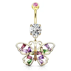 Crystal Stack Butterfly Belly Dangle with Gold Plating