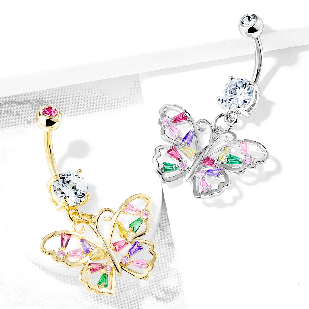 Crystal Stack Butterfly Belly Dangle with Gold Plating