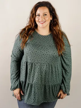 Curvy Hunter Green Tiered Polka Dot Top