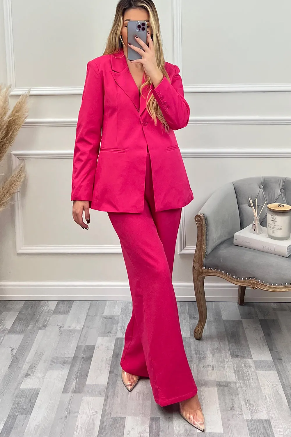 Cyndi Pink High Waisted Wide Leg Tailored Trousers