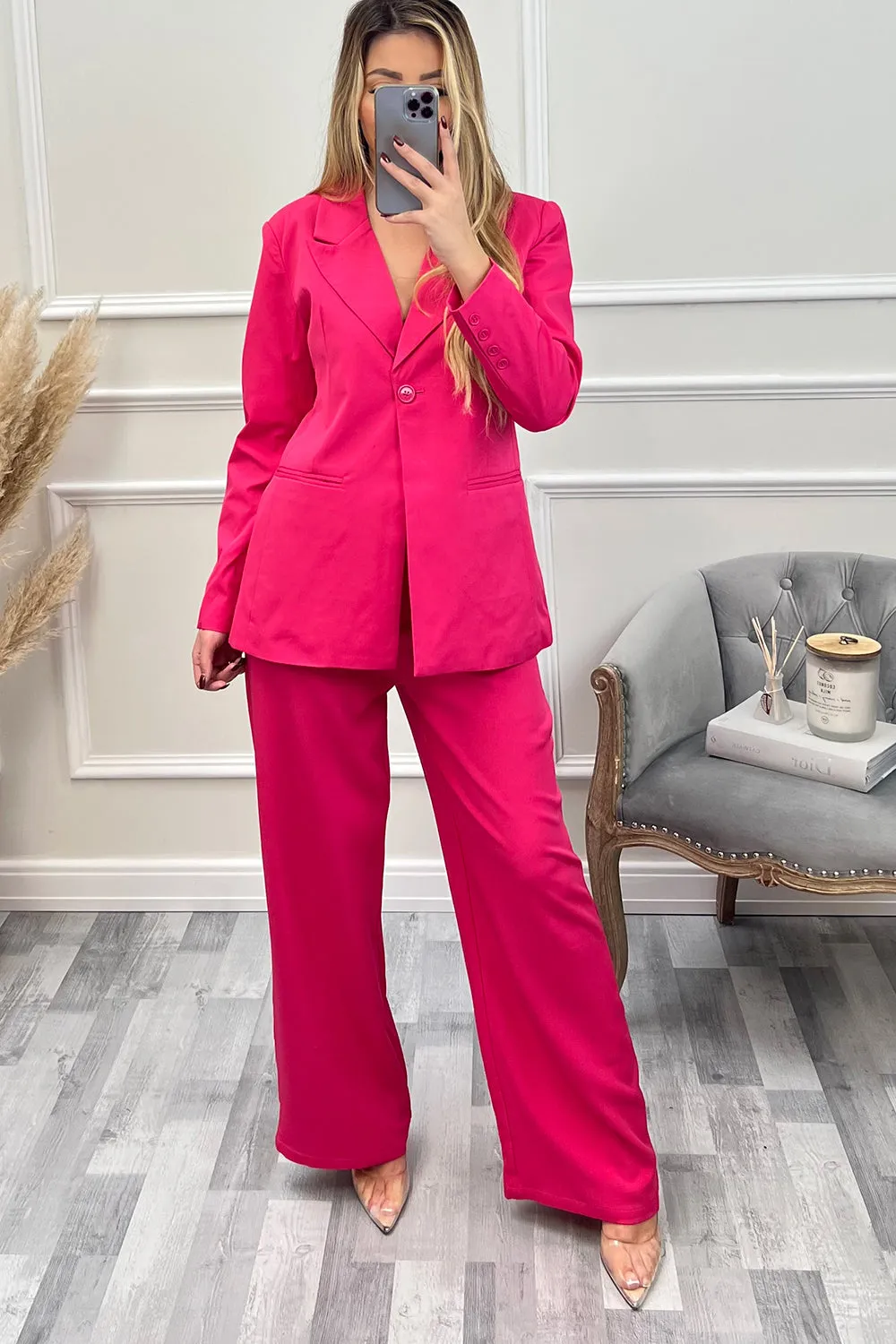 Cyndi Pink High Waisted Wide Leg Tailored Trousers