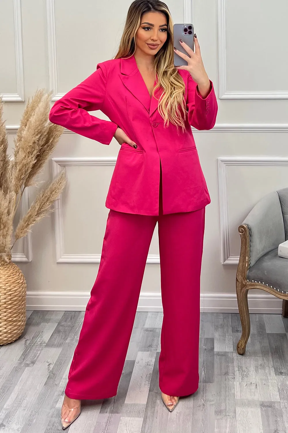 Cyndi Pink High Waisted Wide Leg Tailored Trousers