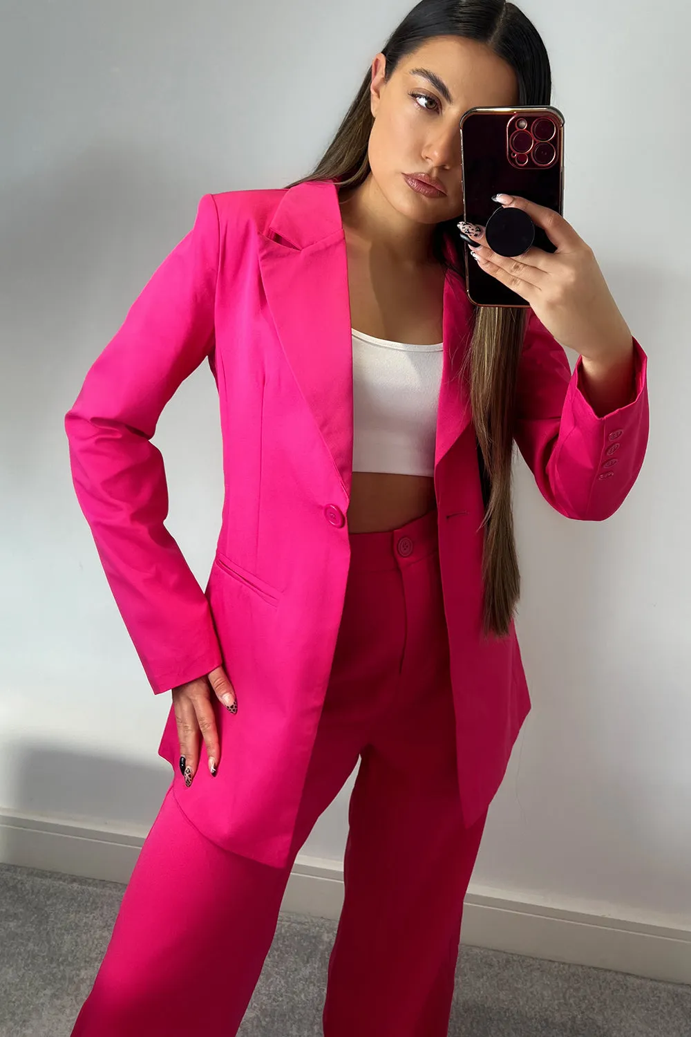 Cyndi Pink High Waisted Wide Leg Tailored Trousers