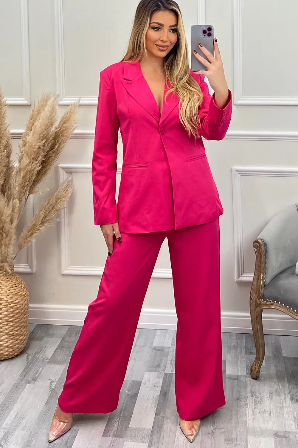 Cyndi Pink High Waisted Wide Leg Tailored Trousers