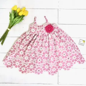 Dahlia Dress in Daisy Pink Embroidery