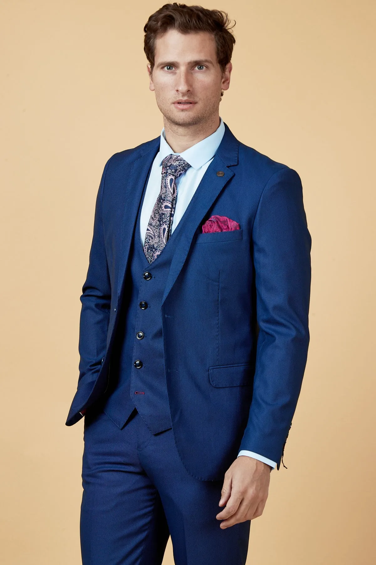 DANNY - Royal Blue Three Piece Suit With Single Breasted Waistcoat