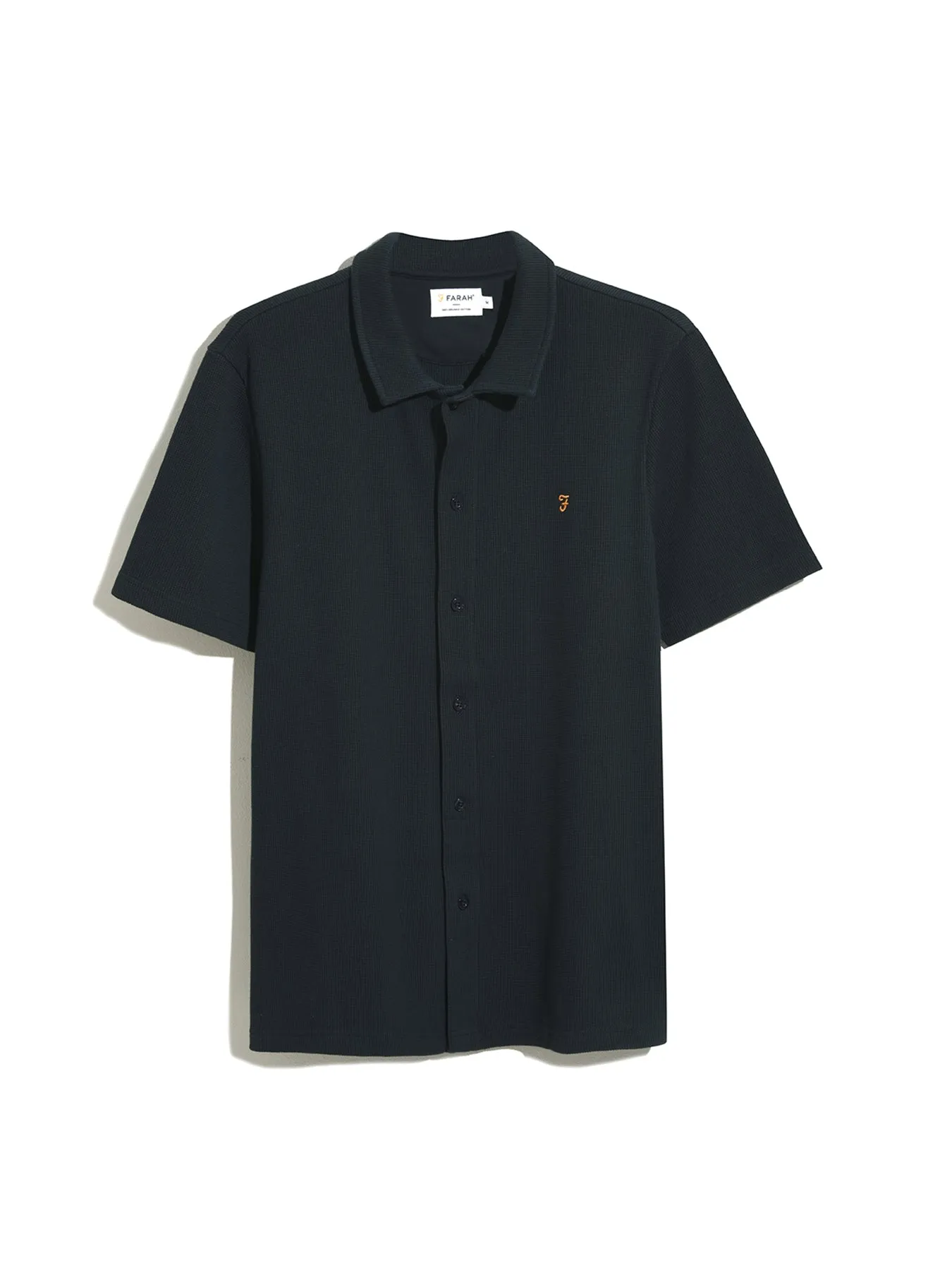 Denny Button-Through Waffle Polo Shirt In True Navy