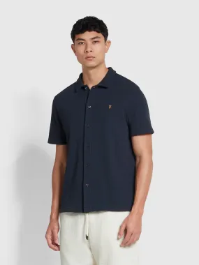 Denny Button-Through Waffle Polo Shirt In True Navy