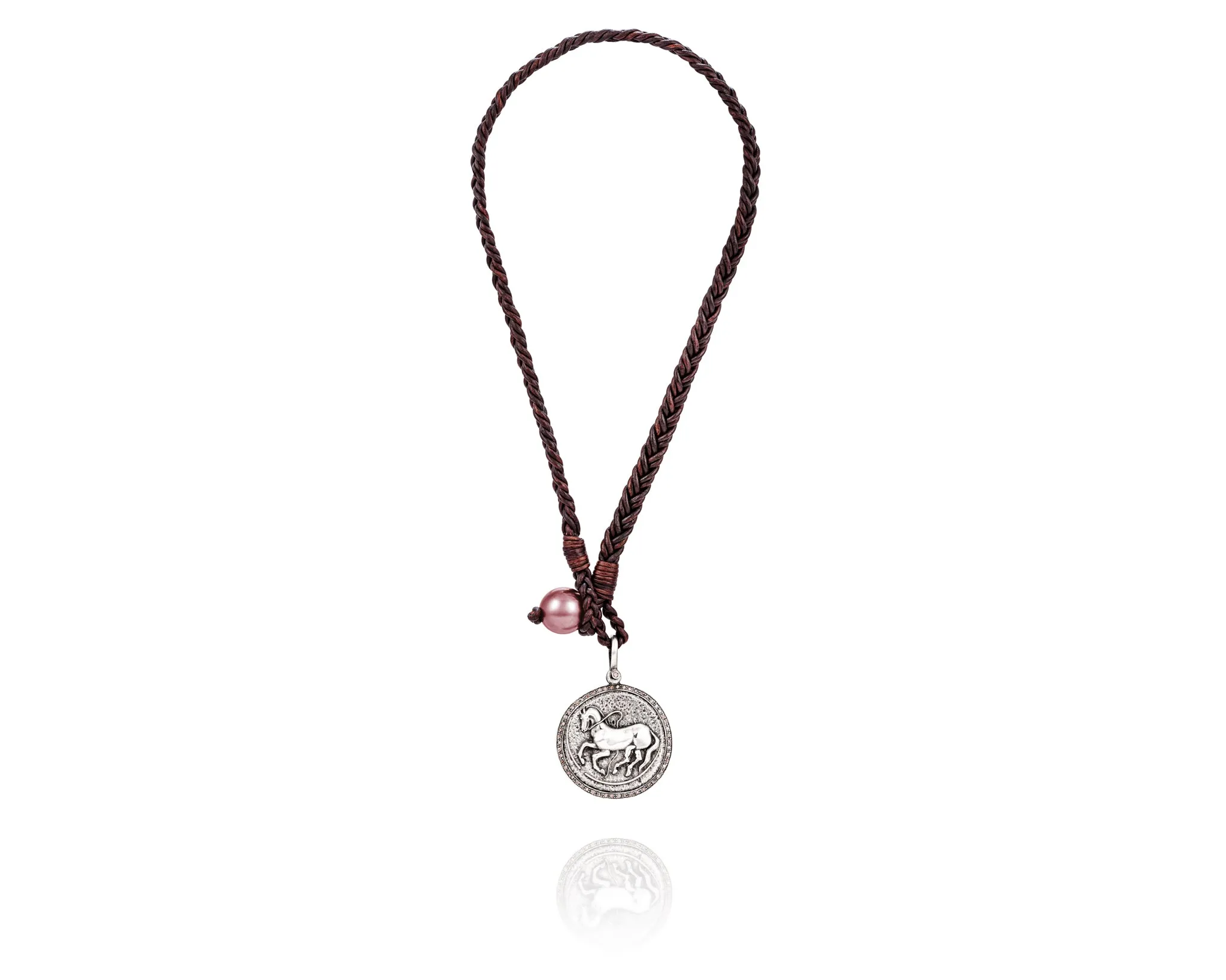 Diamond Trojan Coin Necklace | Pink Pearl