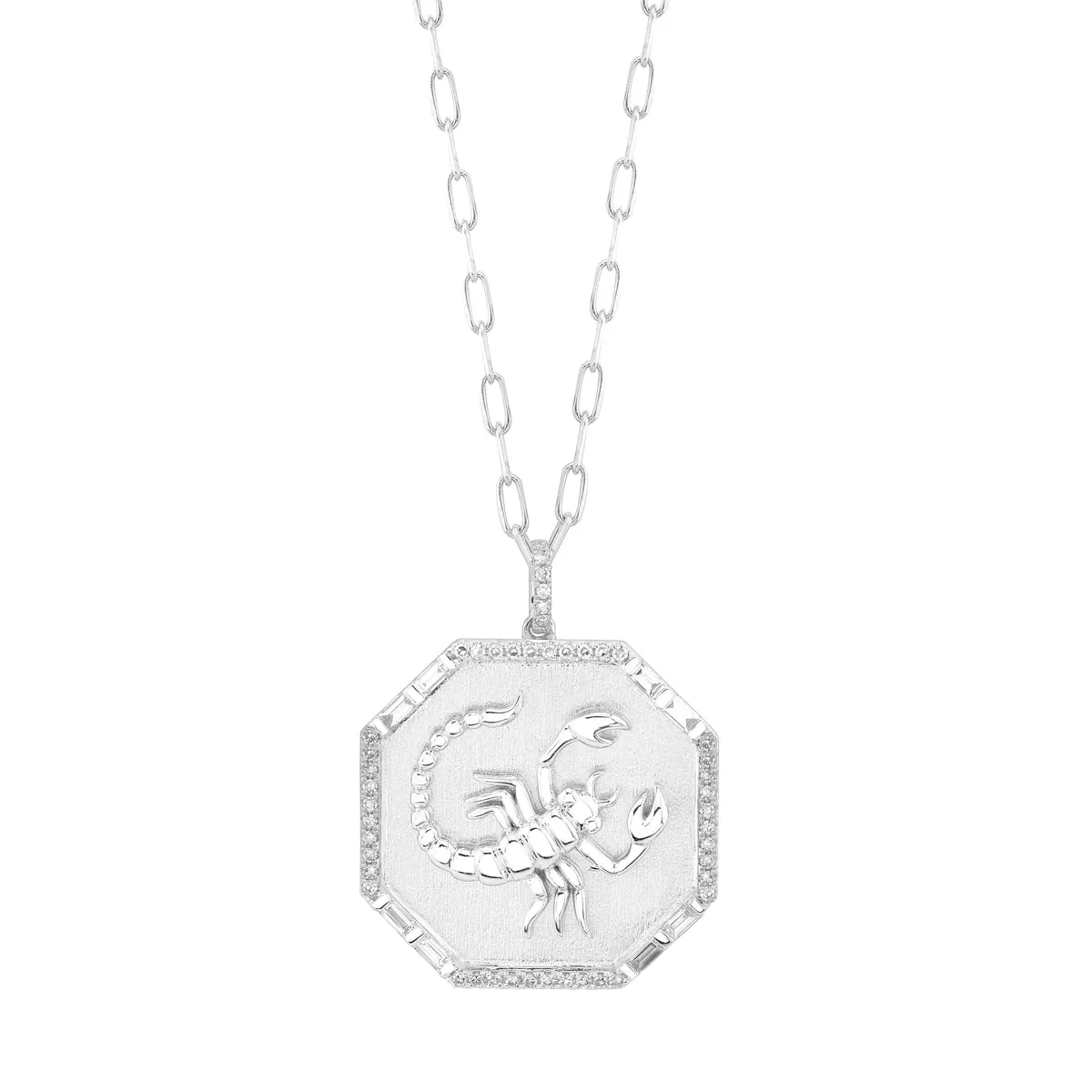 Diamond Zodiac Nameplate Disk Necklace