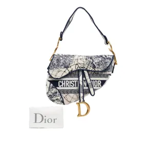 Dior Saddle Bag  Around the World Blue Embroided Canvas