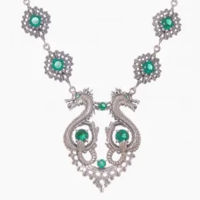 Dragon Queen Necklace in Silver   Emerald - By Ana Moura