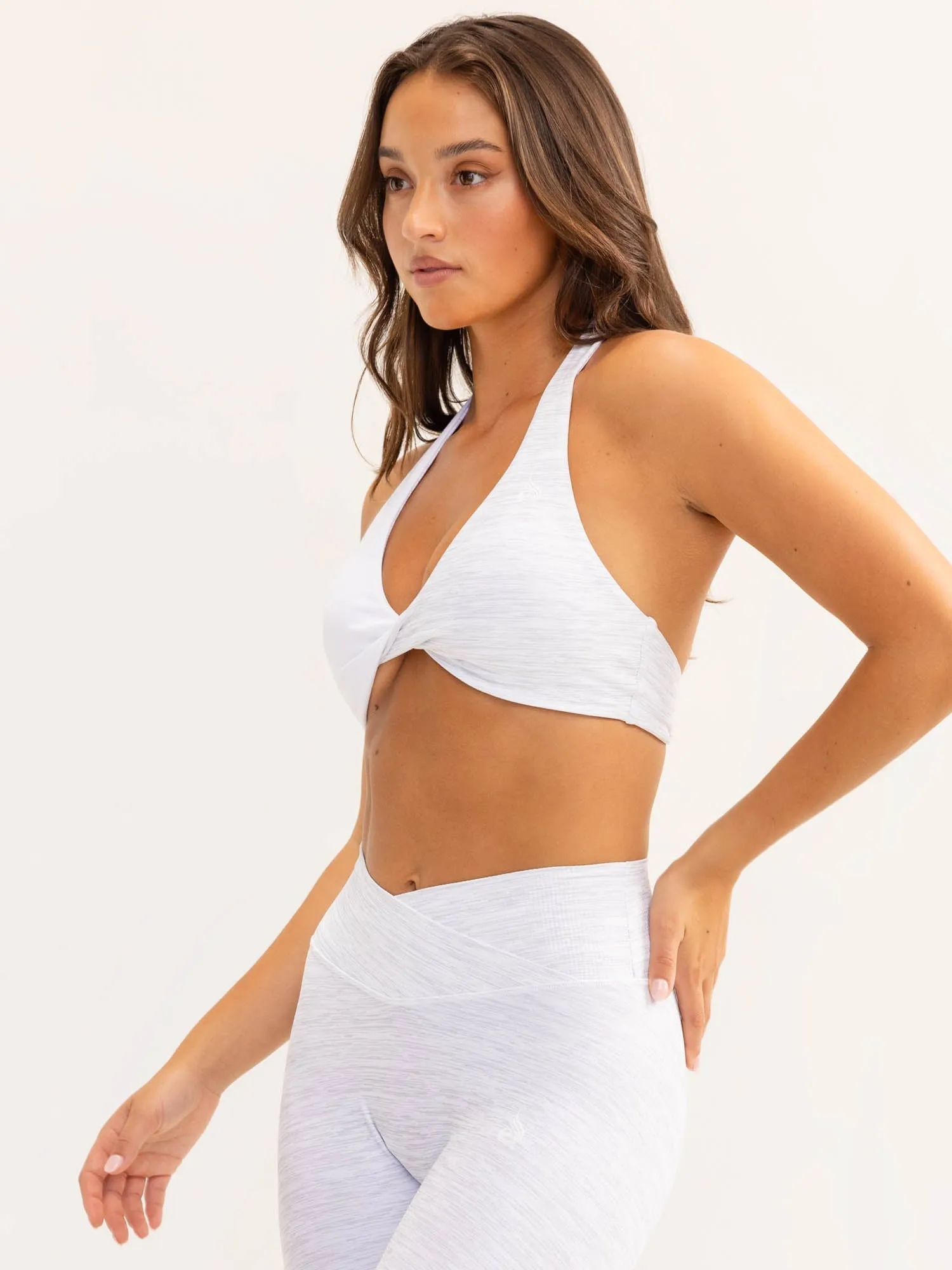 Duo Halter Twist Sports Bra - Snow Marl/White