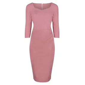 Dusky Pink 1940's Vintage 3/4 Sleeve Bodycon Pencil Dress