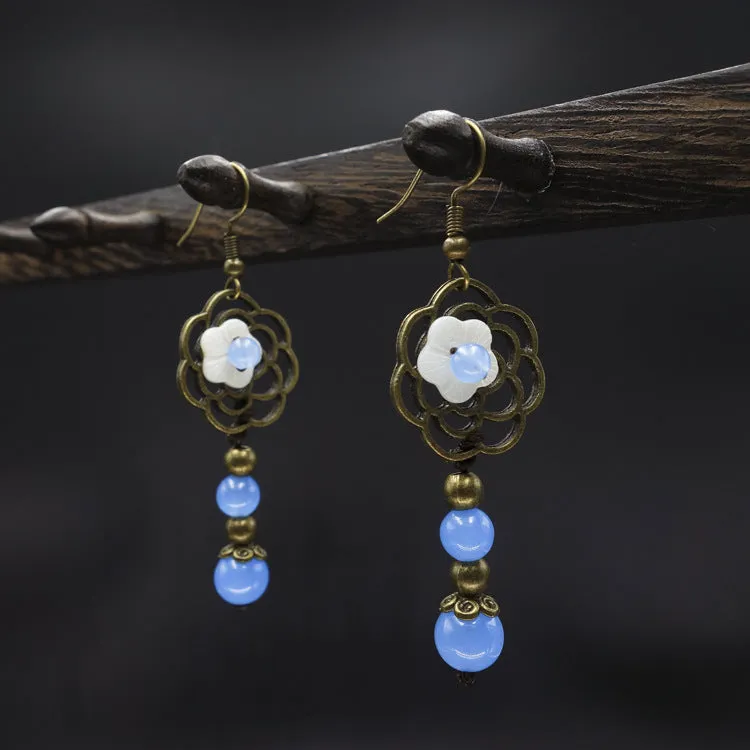 Electroplated Retro Blue Shell Earrings