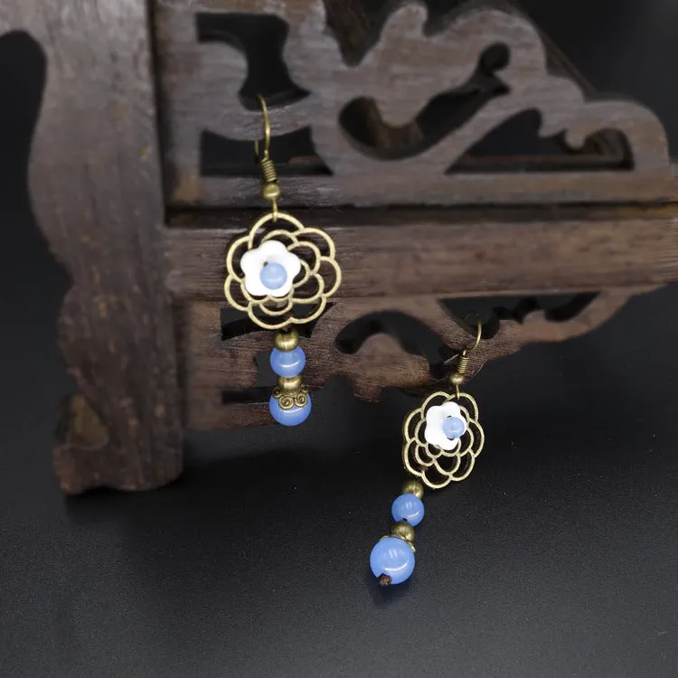 Electroplated Retro Blue Shell Earrings