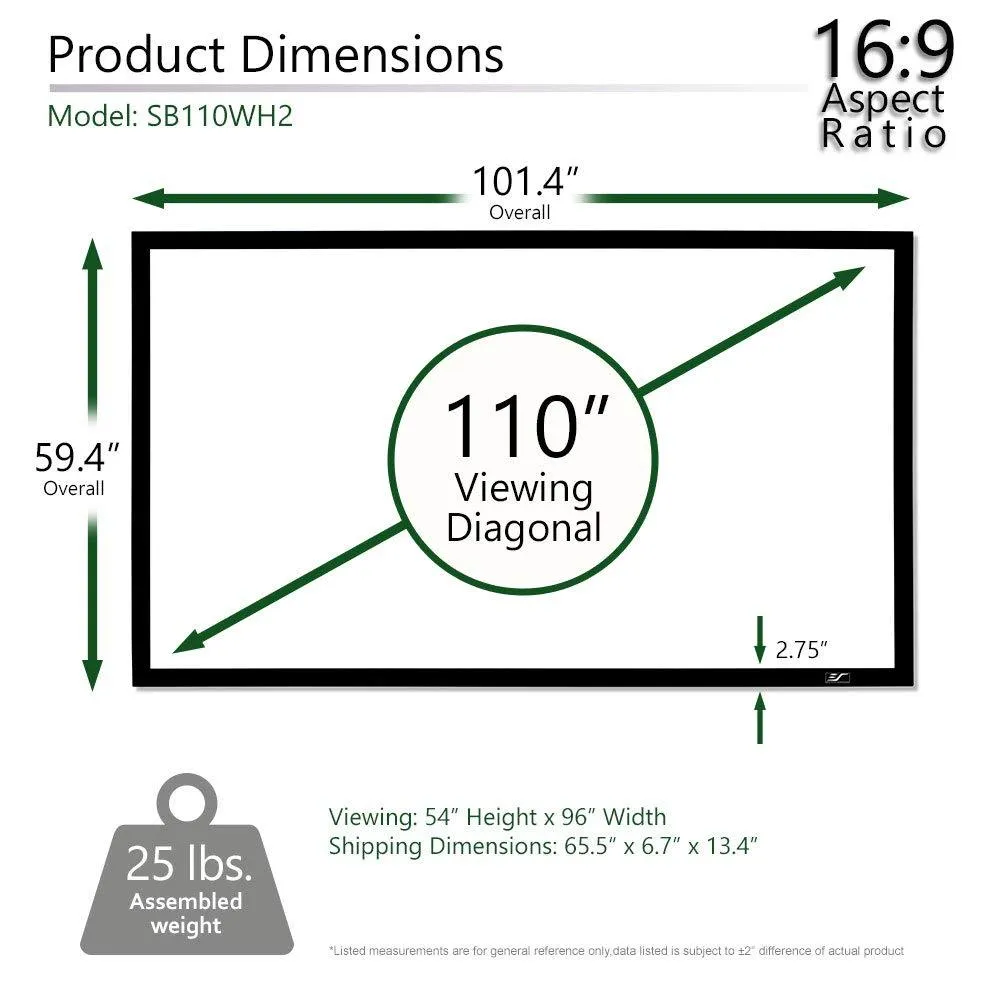 Elite Screens Sable Frame B2, 110-INCH Diag. 16:9, Active 3D 4K / 8K Ultra HD Fixed Frame Home Theater Projection Projector Screen with Kit, SB110WH2