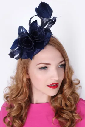 Emelia Rose Fascinator - Navy Blue