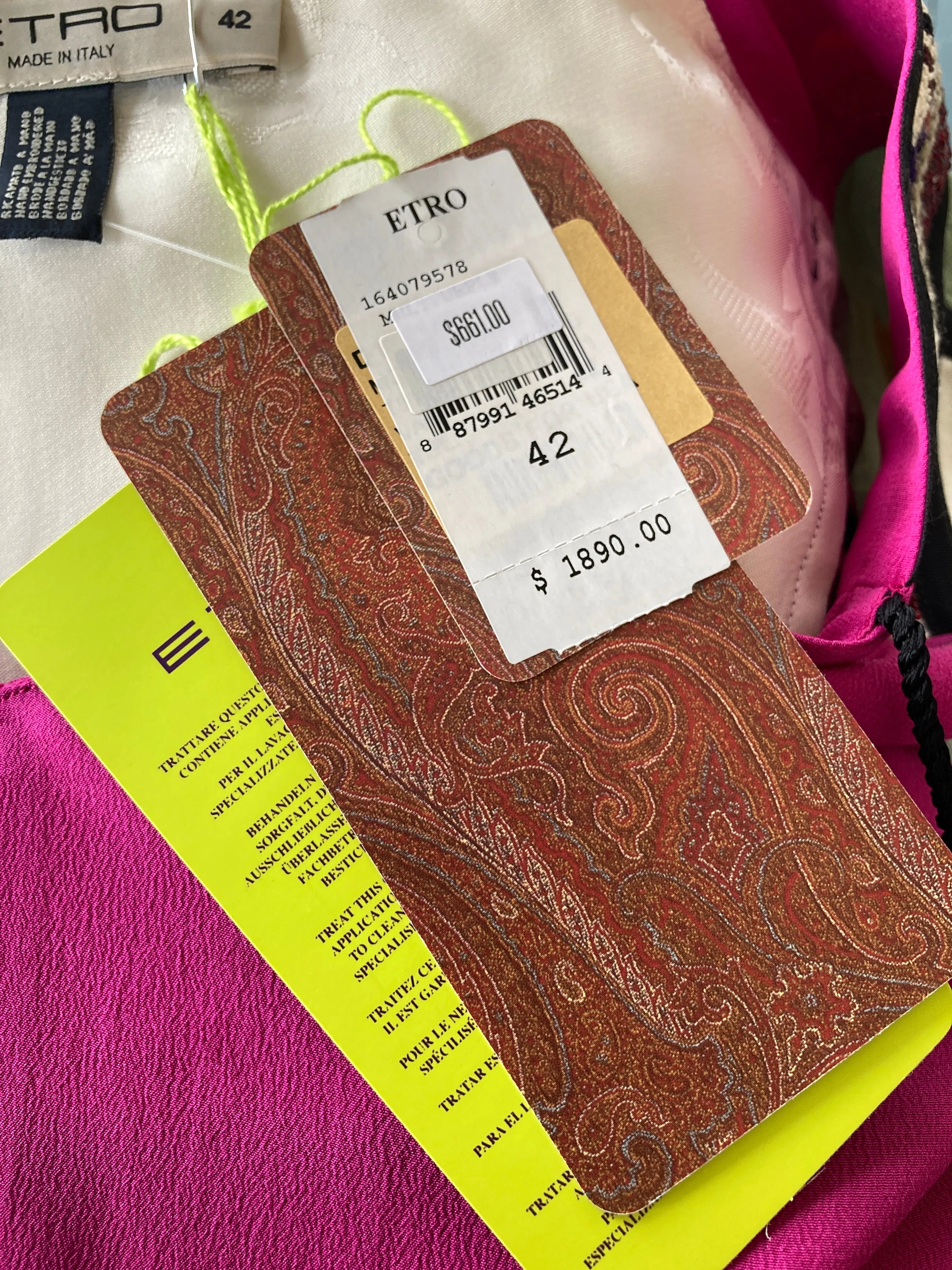 Etro Colorblock Fuchsia Silk Tunic, M