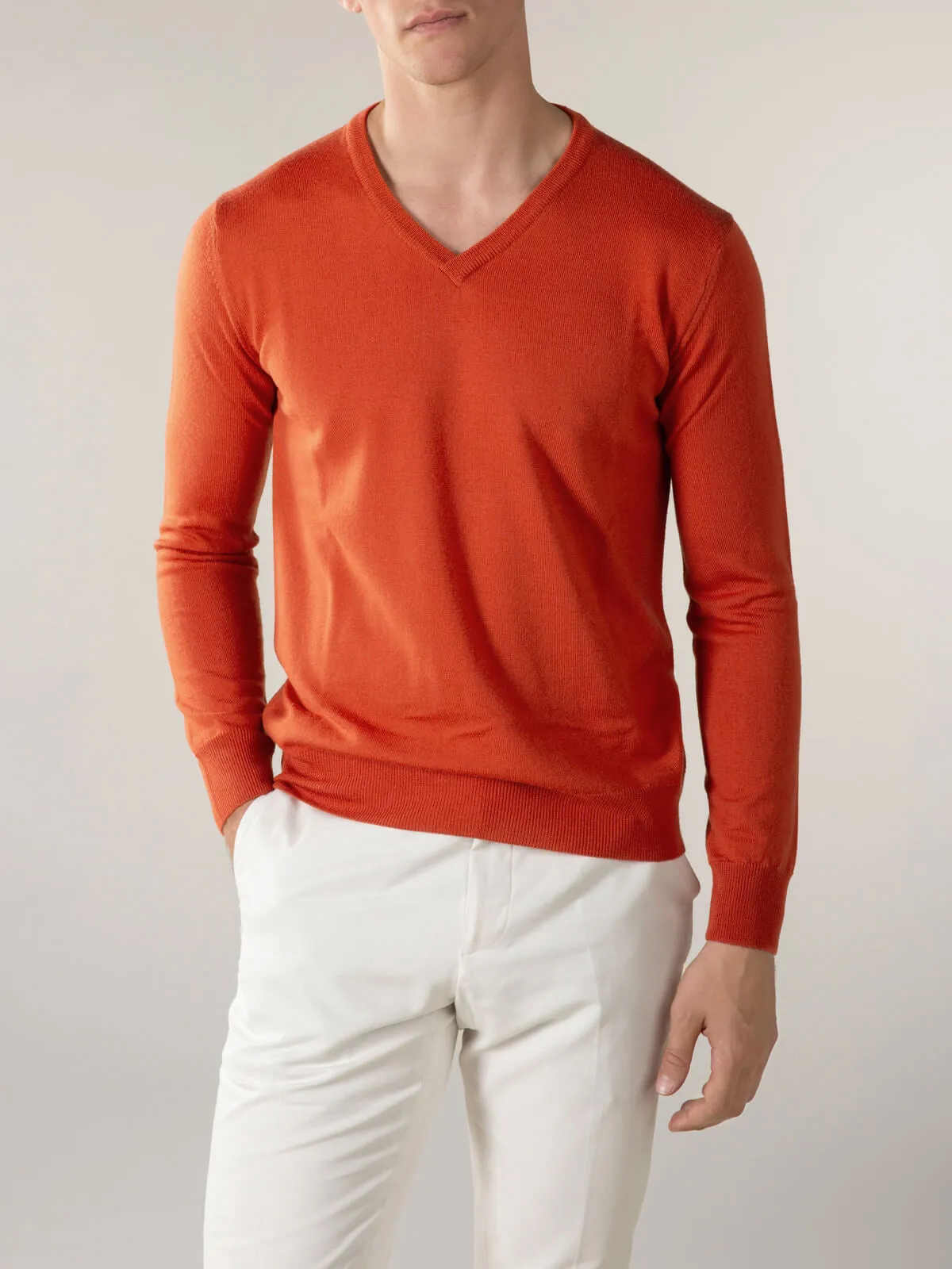 Extrafine Merino V-Neck Orange