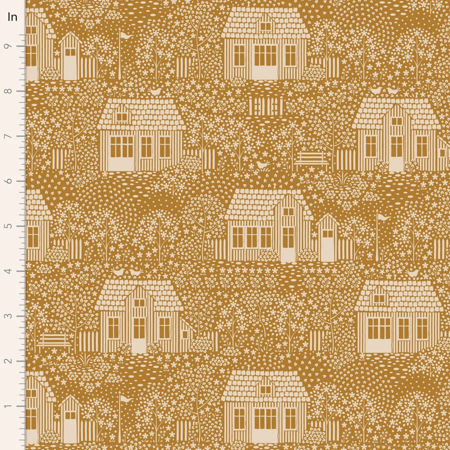 Fabric MY NEIGHBORHOOD MUSTARD from Tilda, Hometown Collection, TIL110060