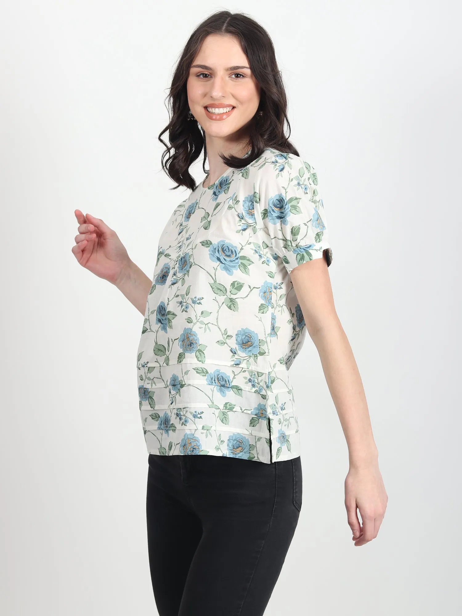 Flora blue floral printed Top