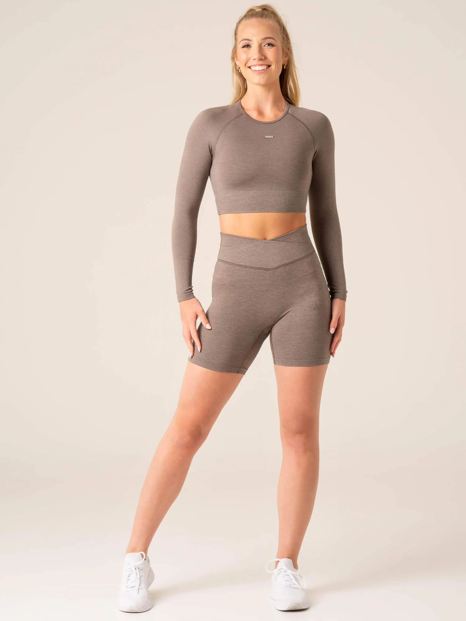 Focus Seamless Long Sleeve Top - Taupe Marl