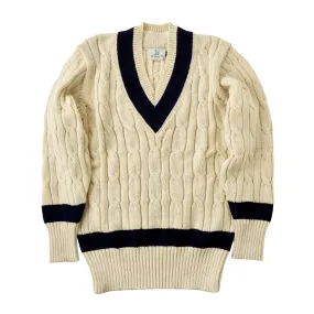 Fox Cricket Club Ecru Sweater with Azul Blue Stripes