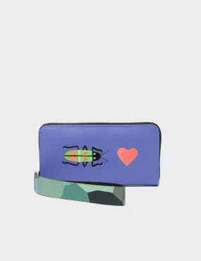 Francis Oyster Blue Leather Wallet - Beetle and Heart Embroidery