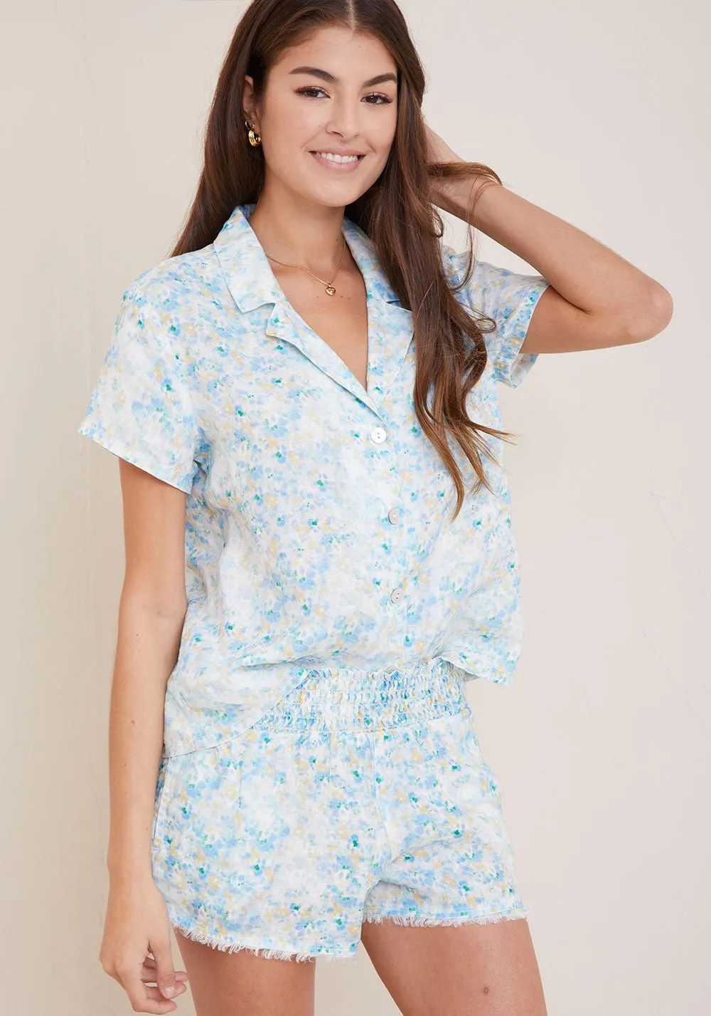 Fray Hem Short - Blue Floral Print