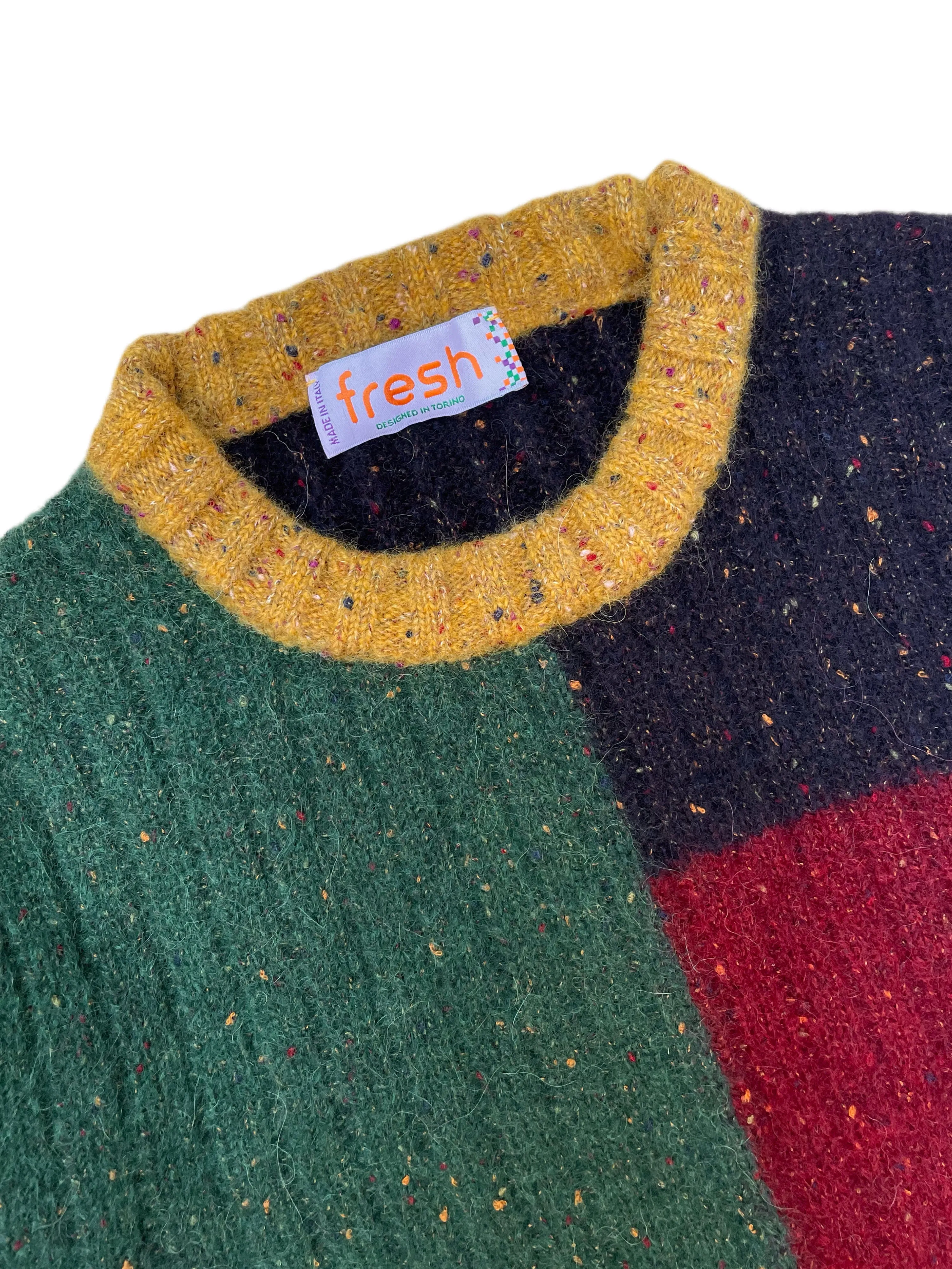 FRESH Issey Multi Colorblock Crew Neck Wool Sweater