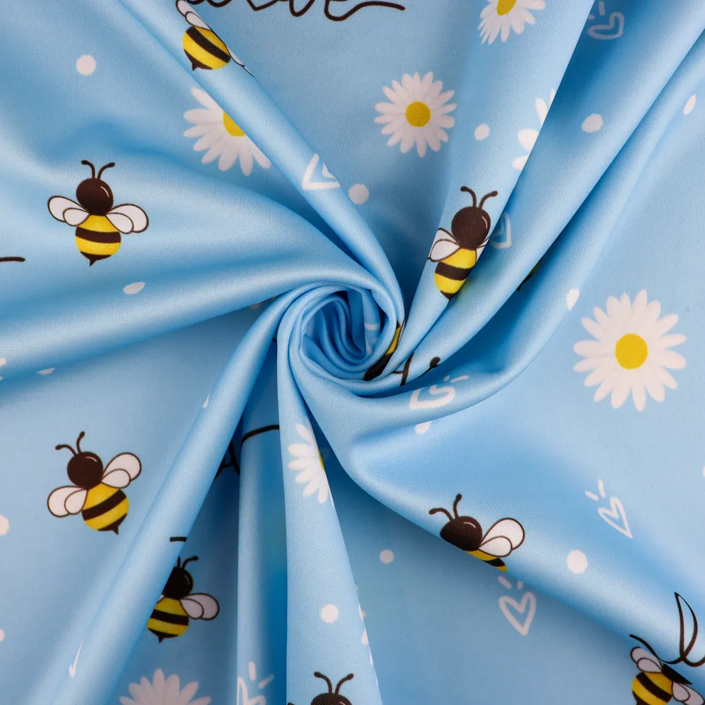 FS1007 Bee Lover Scuba Stretch Knit Fabric Baby Blue