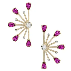 Fuchsia Pink Teardrop Spike Crystal Earrings for Women