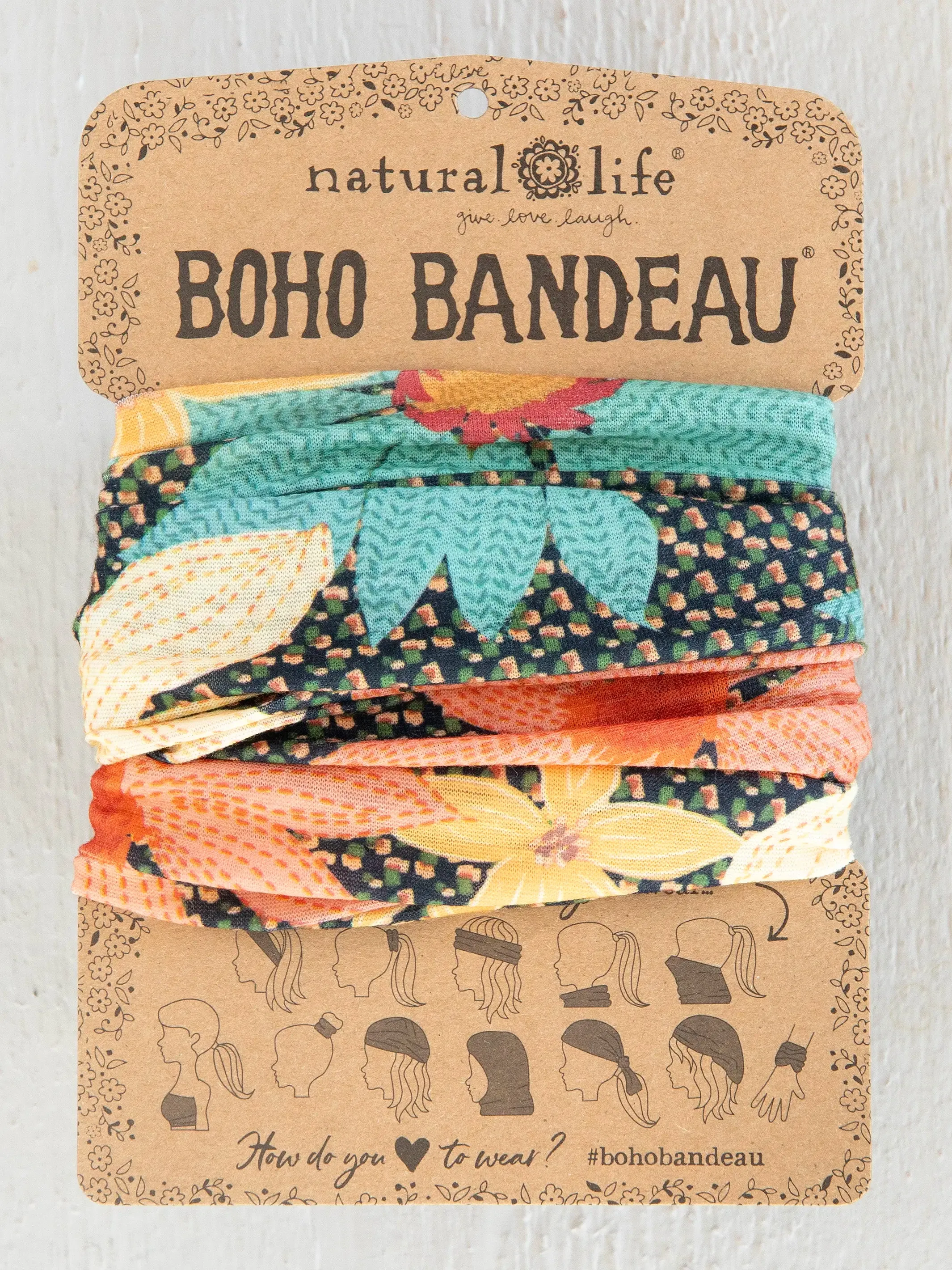 Full Boho Bandeau® Headband - Blue Coral Cream Floral