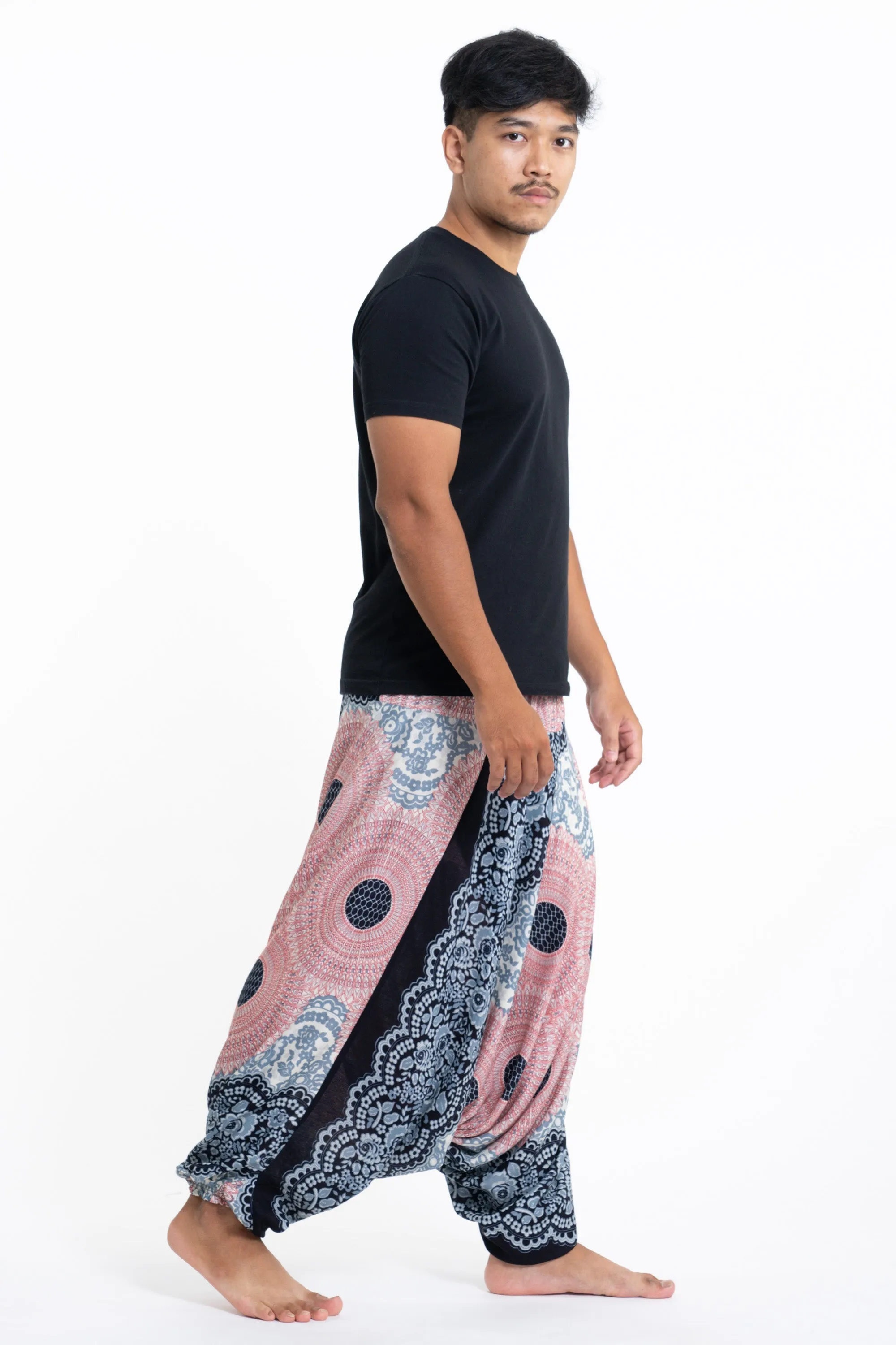 Geometric Mandalas Drop Crotch Men's Harem Pants in Pink Blue