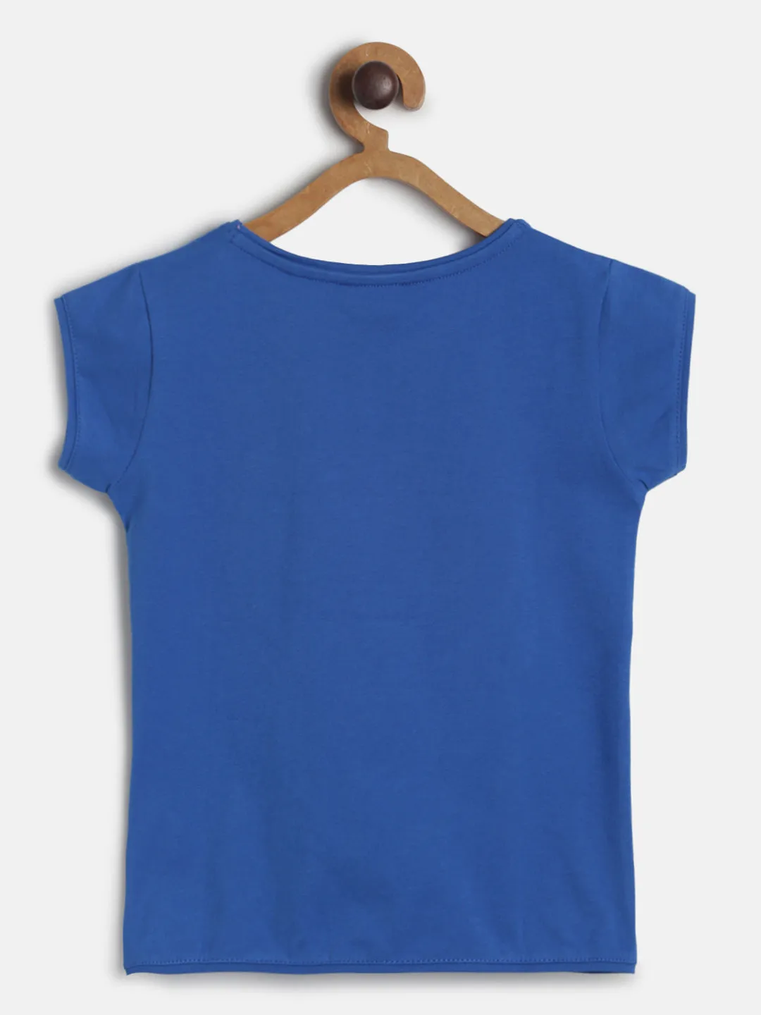 Girls Royal Blue Lycra Print Half Sleeve T-shirt