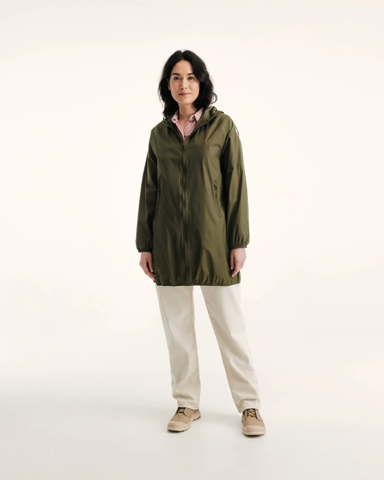 Glendale long waterproof jacket with hood Army