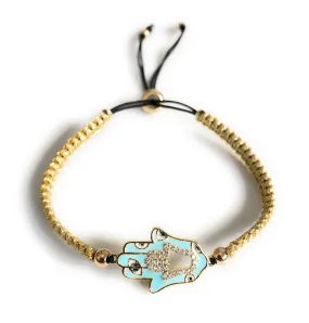 Gold Hamsa Hand Charm Macrame Bracelet